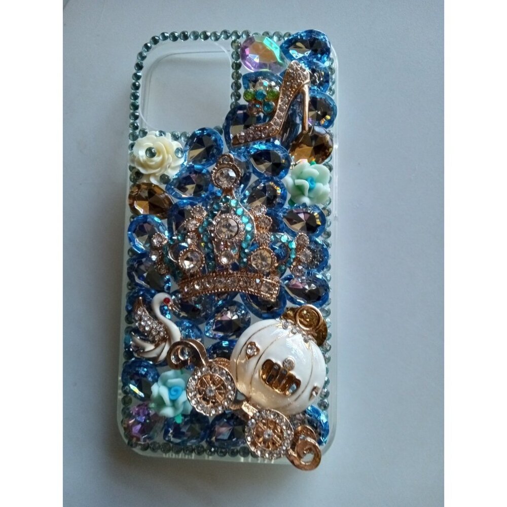 For Apple iPhone 13 - Large Diamond Rhinestone Cover Case w/Crown & Heart